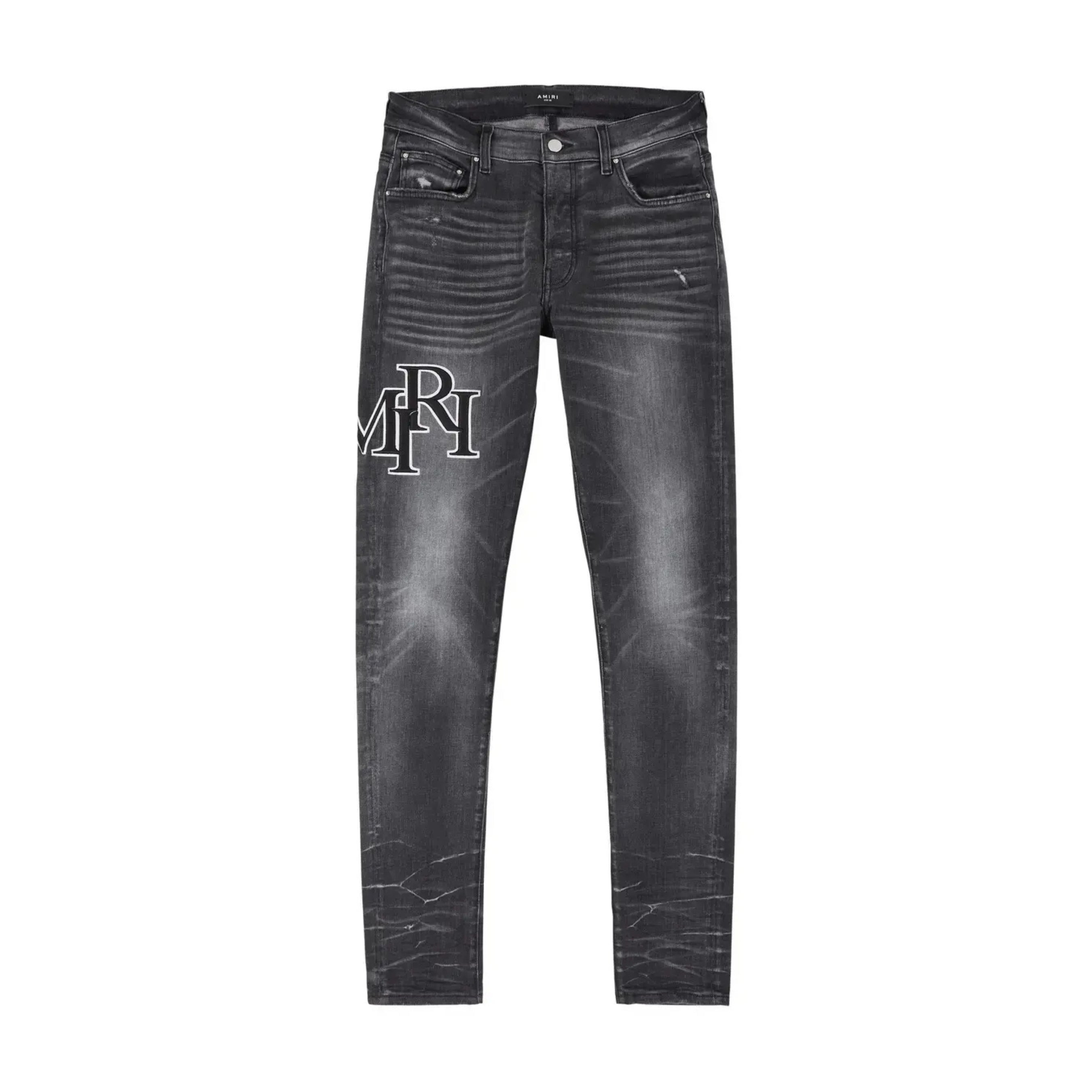 Amiri Staggered Logo Jeans 'Grey/Black'